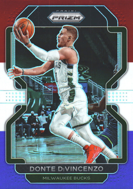 2021 Panini Prizm Blue White Red Donte DiVincenzo #88 Milwaukee Bucks