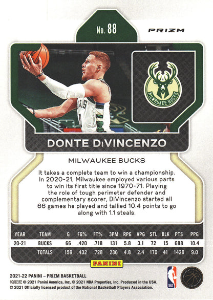 2021 Panini Prizm Blue White Red Donte DiVincenzo #88 Milwaukee Bucks
