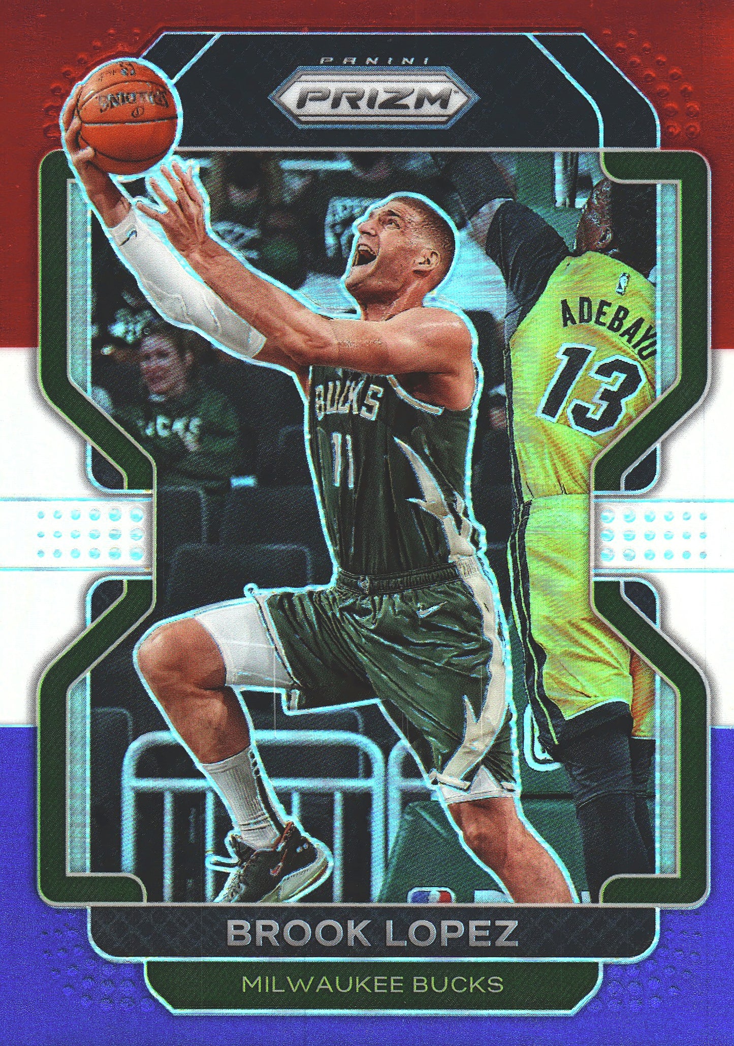 2021 Panini Prizm Blue White Red Brook Lopez #134 Milwaukee Bucks