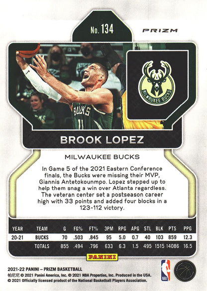 2021 Panini Prizm Blue White Red Brook Lopez #134 Milwaukee Bucks