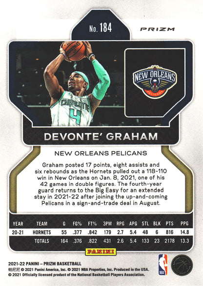 2021 Panini Prizm Blue White Red Devonte' Graham #184 New Orleans Pelicans