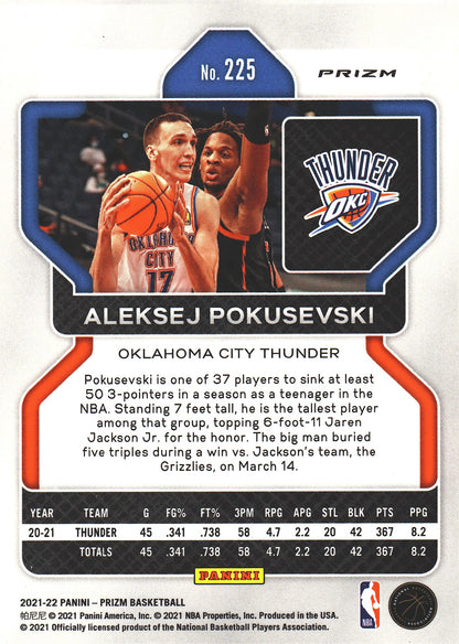 2021 Panini Prizm Blue White Red Aleksej Pokusevski #225 Oklahoma City Thunder