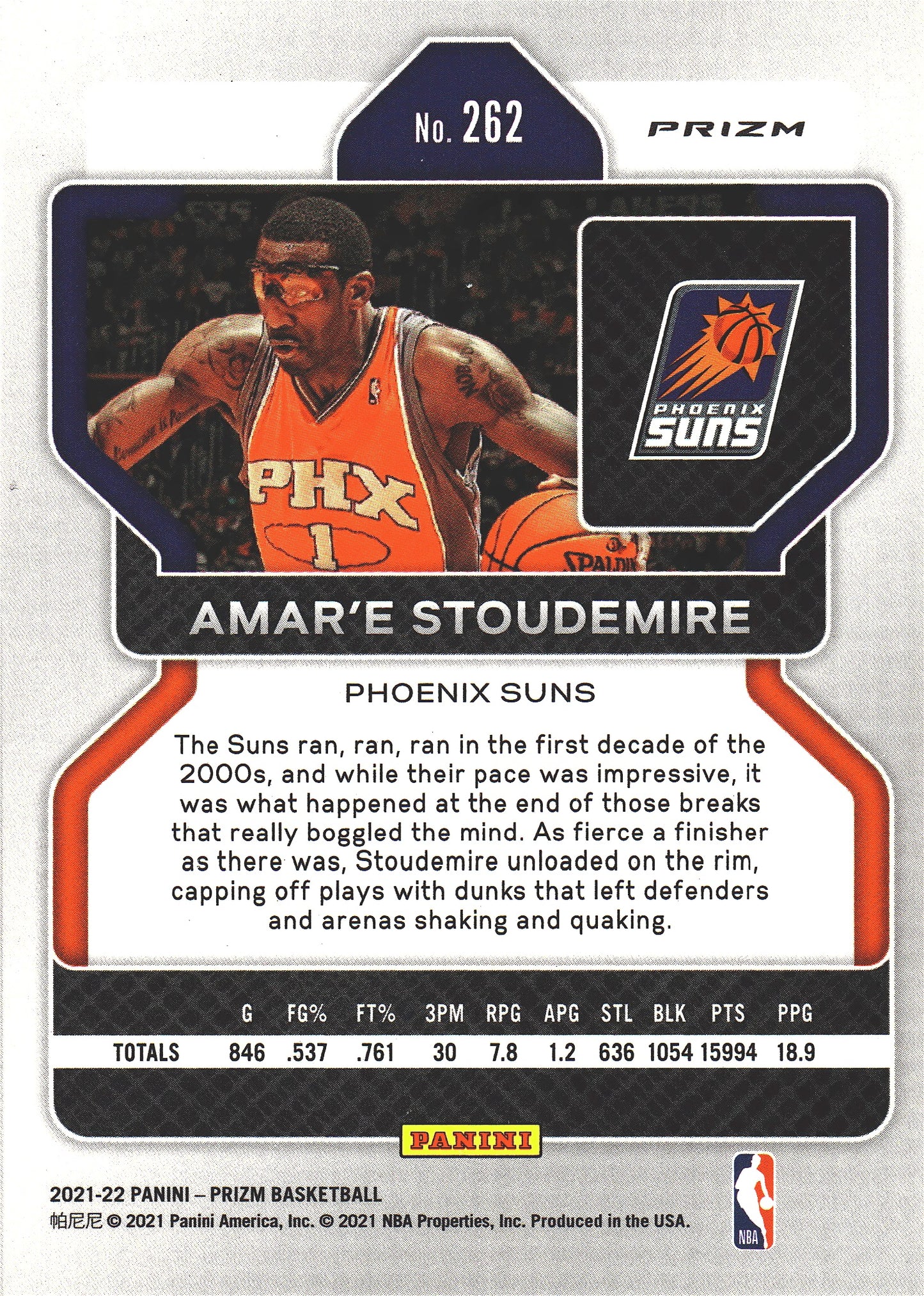 2021 Panini Prizm Blue White Red Amar'e Stoudemire #262 Phoenix Suns
