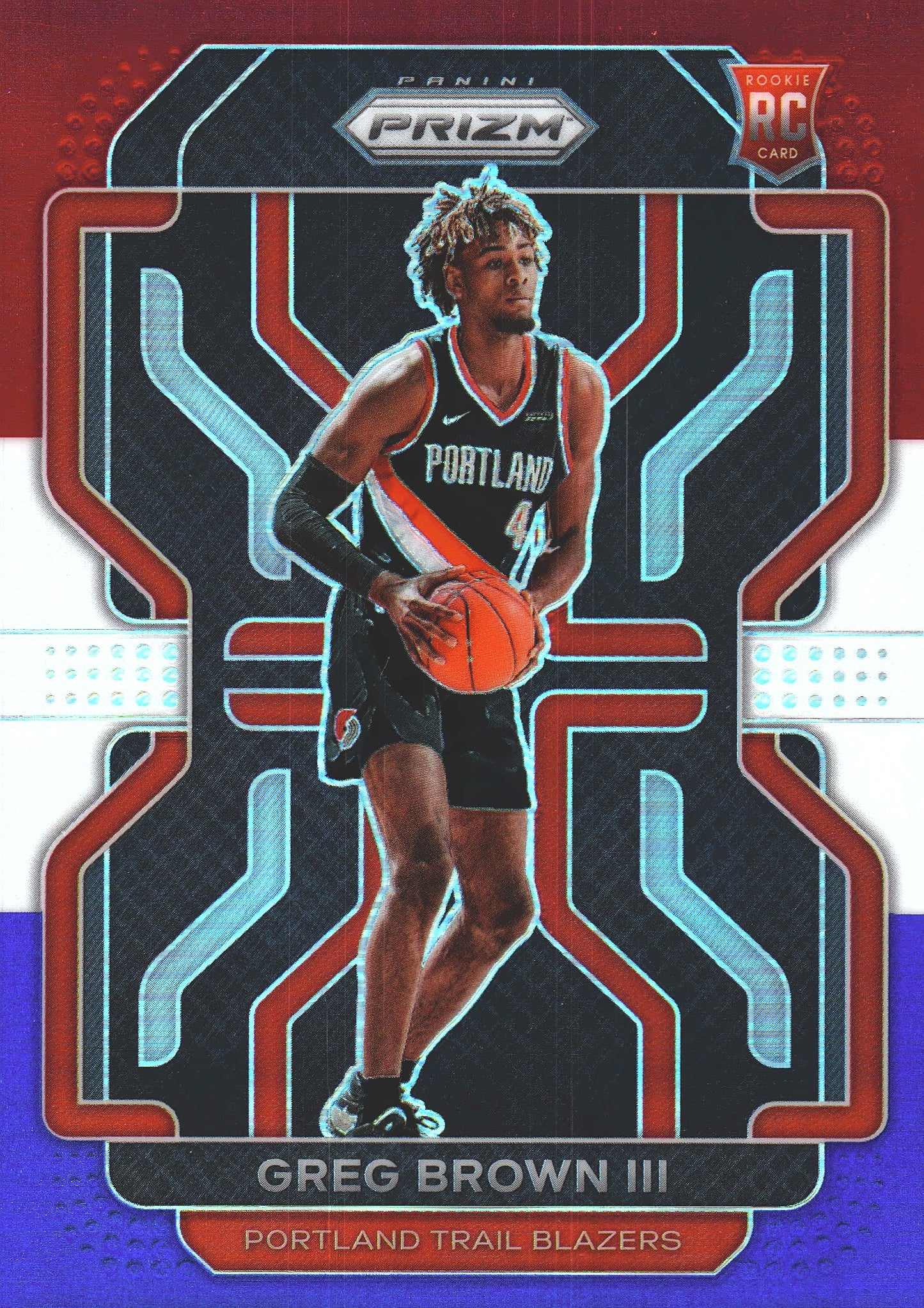 2021 Panini Prizm Blue White Red Greg Brown III RC #291 Portland Trail Blazers