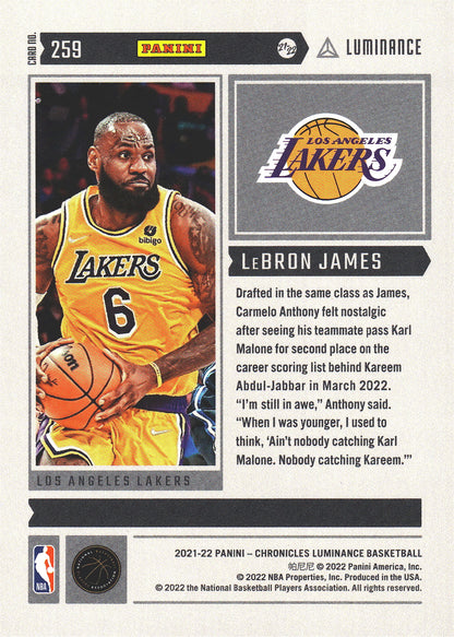 2021 Panini Chronicles Luminance Green LeBron James #259 Los Angeles Lakers