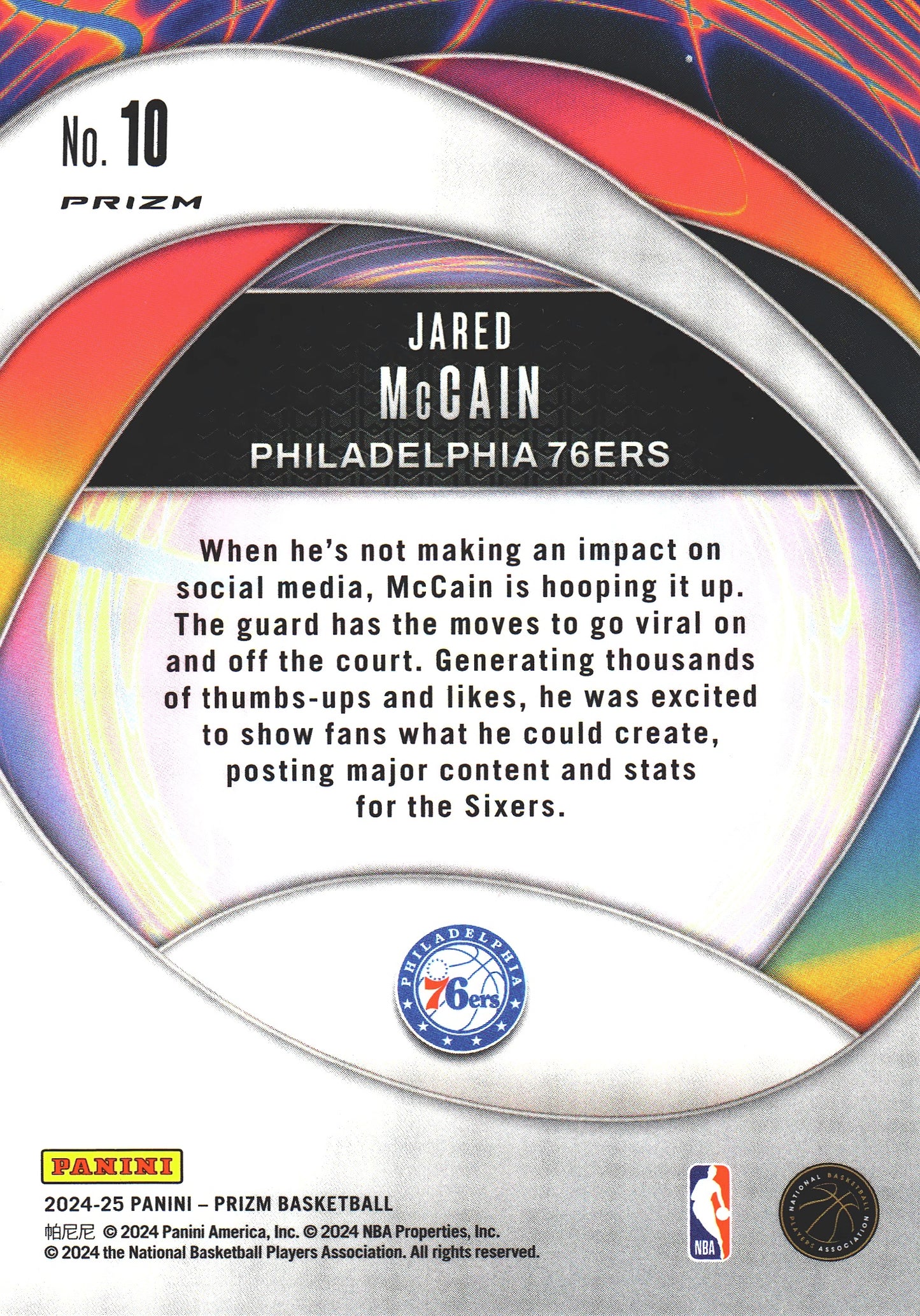 2024 Panini Prizm Instant Impact Silver Jared McCain RC #10 Philadelphia 76ers