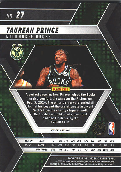 2024 Panini Mosaic Blue Explosive Taurean Prince #27 Milwaukee Bucks