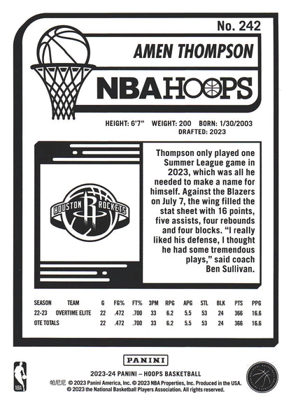 2023 Panini Hoops Amen Thompson RC #242 Houston Rockets