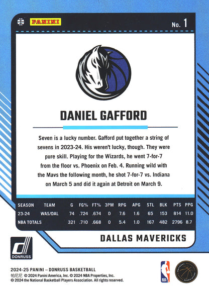 2024 Panini Donruss Green Lazer Daniel Gafford #1 Dallas Mavericks