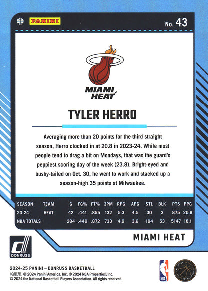 2024 Panini Donruss Green Lazer Tyler Herro #43 Miami Heat