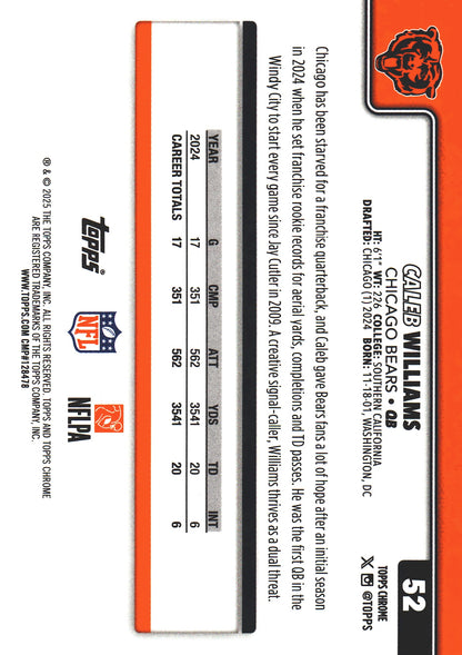 2025 Topps Chrome Caleb Williams Team Camo Variation SP #52 Chicago Bears