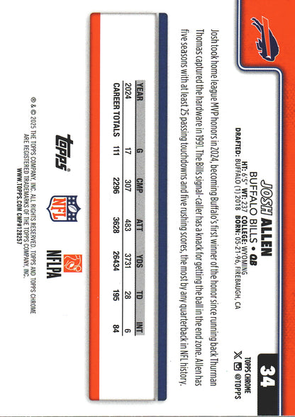 2025 Topps Chrome X-Fractor Josh Allen #34 Buffalo Bills