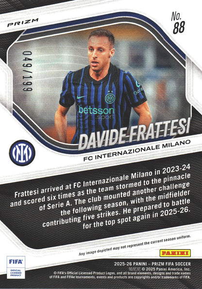 2025 Panini Prizm FIFA Blue /199 Davide Frattesi #88 Inter Milan