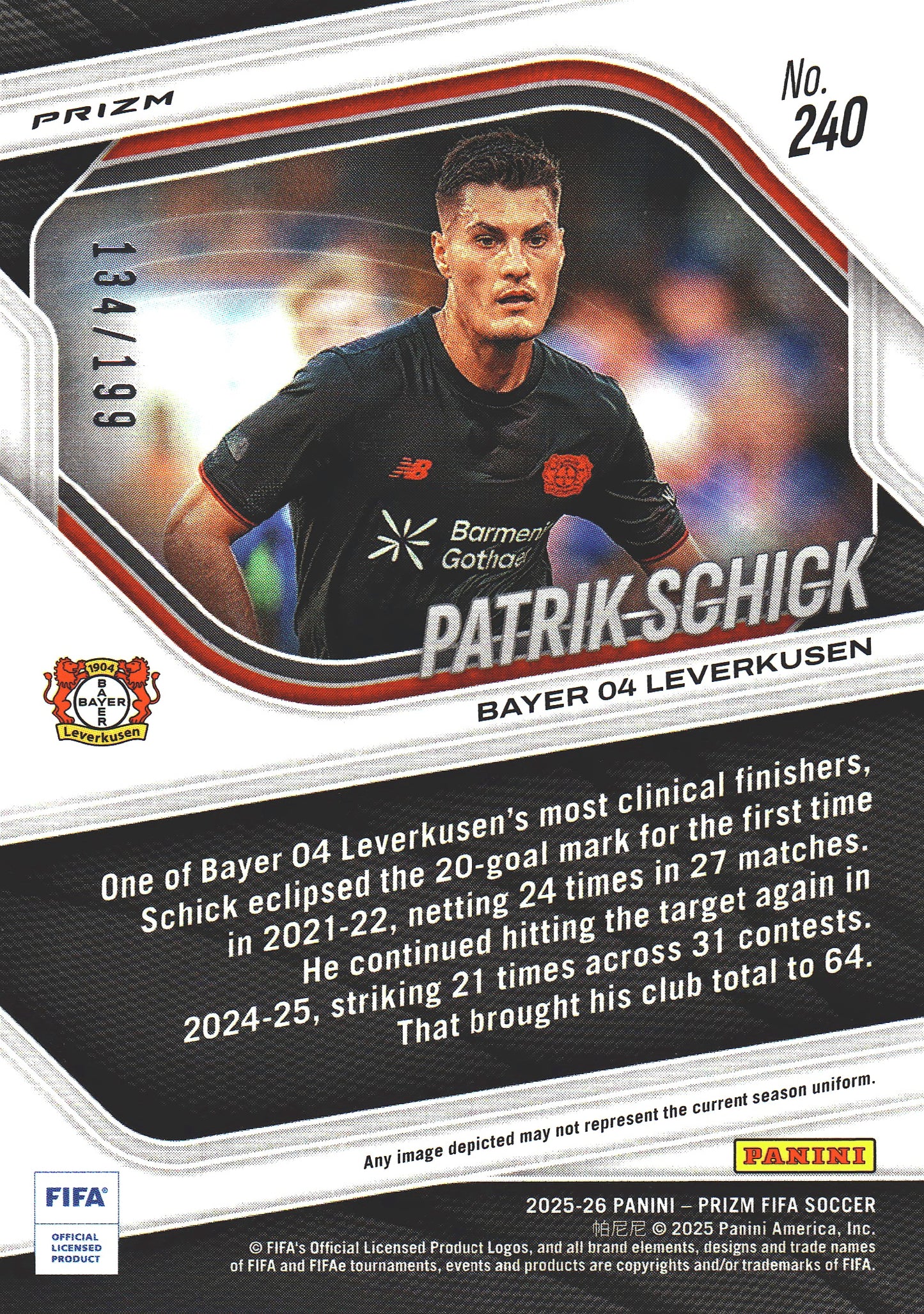 2025 Panini Prizm FIFA Blue /199 Patrik Schick #240 Bayer Leverkusen