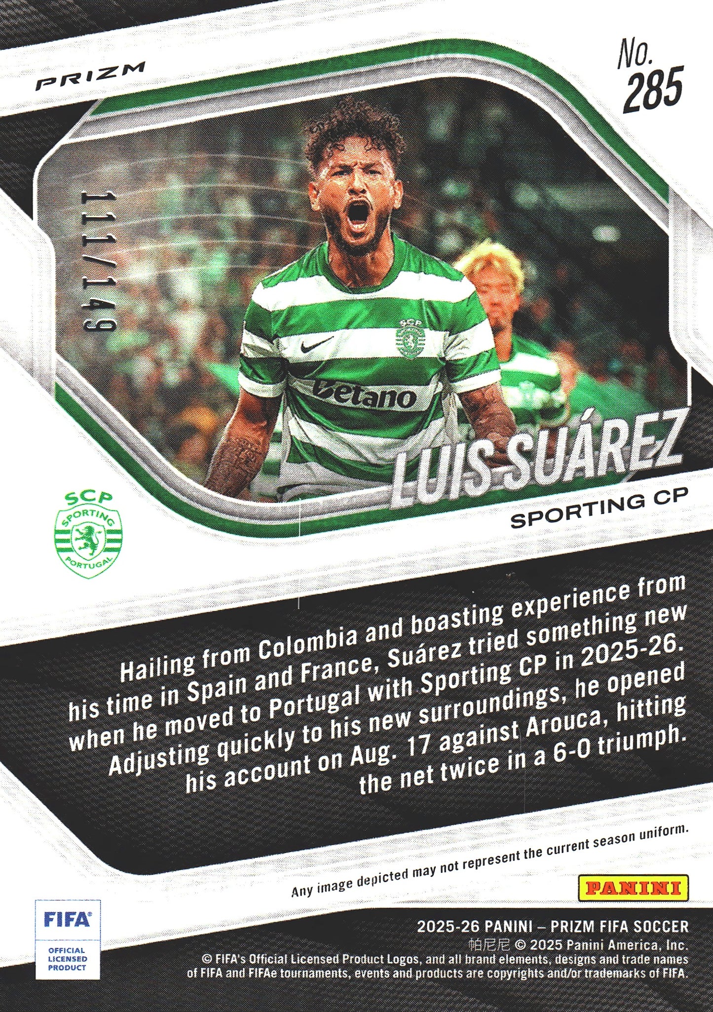 2025 Panini Prizm FIFA Red /149 Luis Suárez #285 Sporting CP