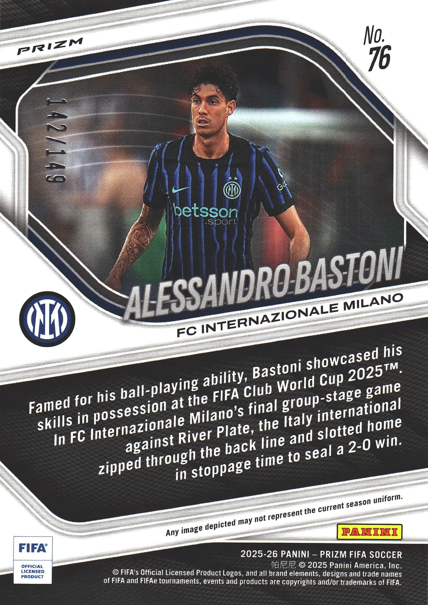 2025 Panini Prizm FIFA Red /149 Alessandro Bastoni #76 Inter Milan