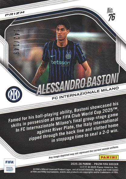 2025 Panini Prizm FIFA Red /149 Alessandro Bastoni #76 Inter Milan