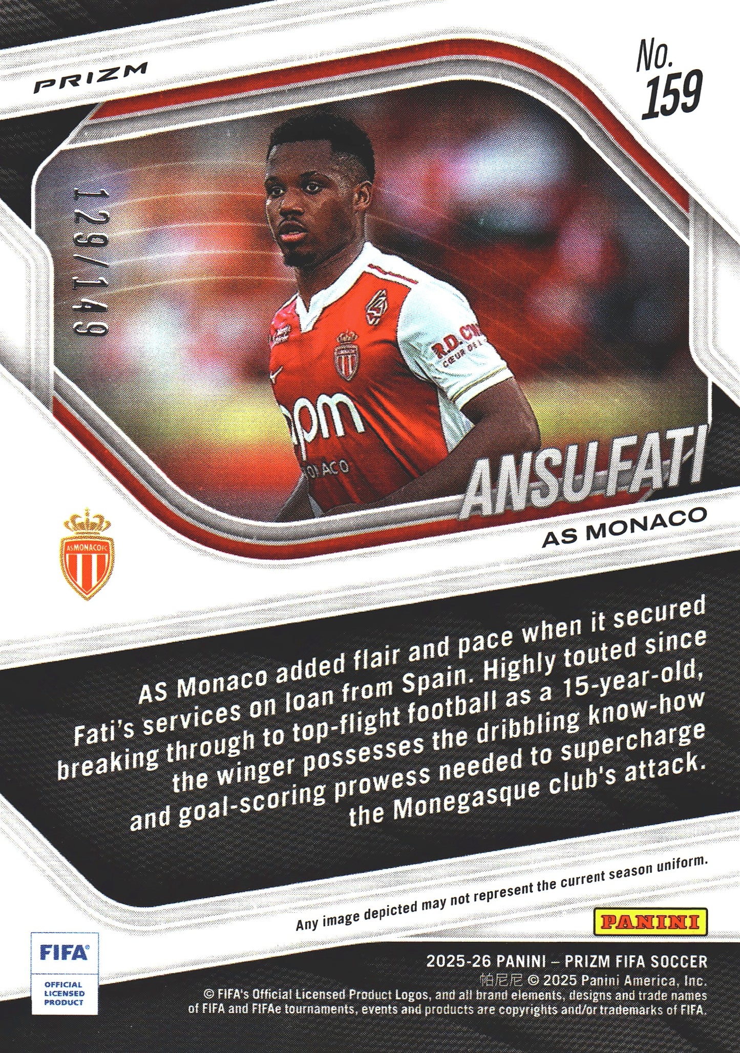 2025 Panini Prizm FIFA Red /149 Ansu Fati #159 AS Monaco