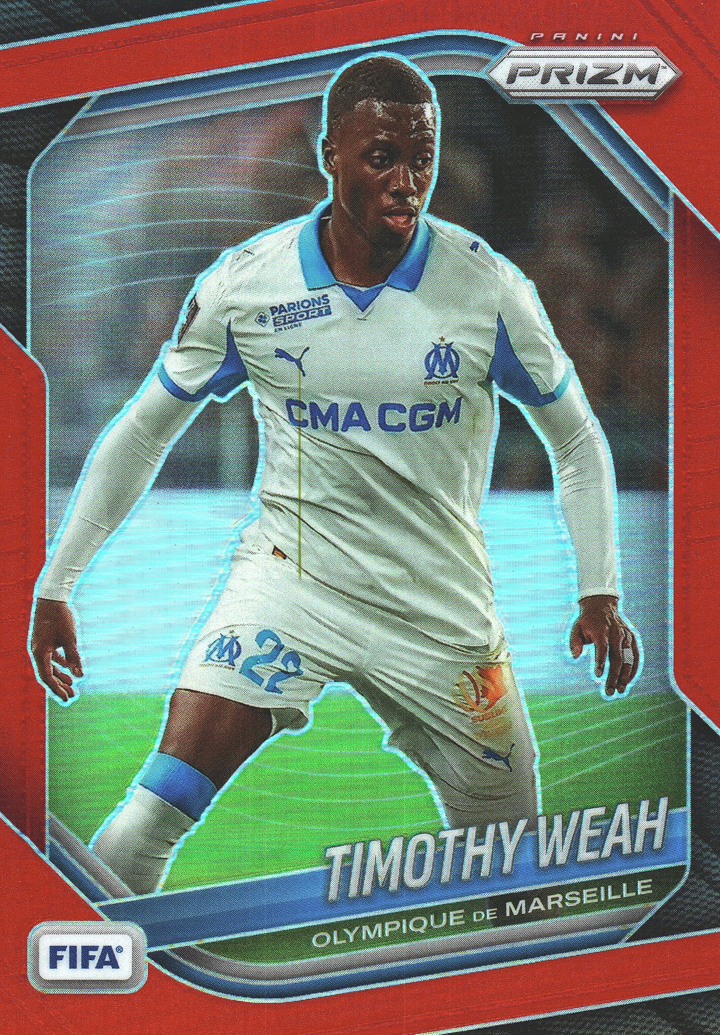 2025 Panini Prizm FIFA Red /149 Timothy Weah #147 Olympique Marseille