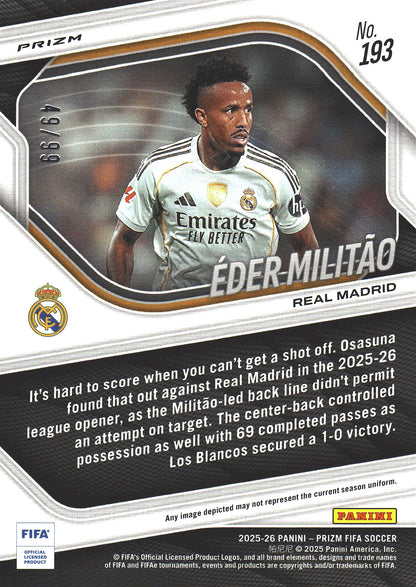 2025 Panini Prizm FIFA Aqua /99 Éder Militão #193 Real Madrid