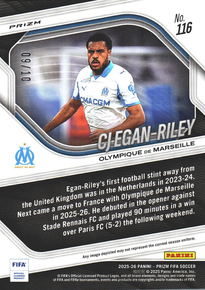 2025 Panini Prizm FIFA Gold /10 CJ Egan-Riley RC #116 Olympique Marseille