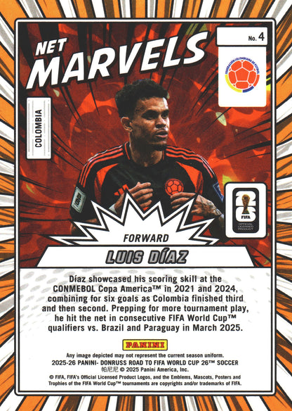 2025 Panini Donruss World Cup Net Marvels /199 Luis Díaz #4 Colombia