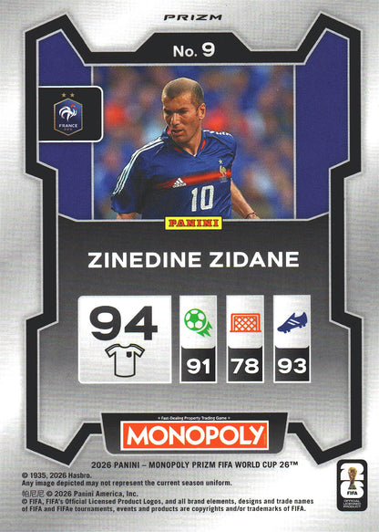 2026 Panini Prizm World Cup Monopoly Green Wave SP Zinedine Zidane #9 France