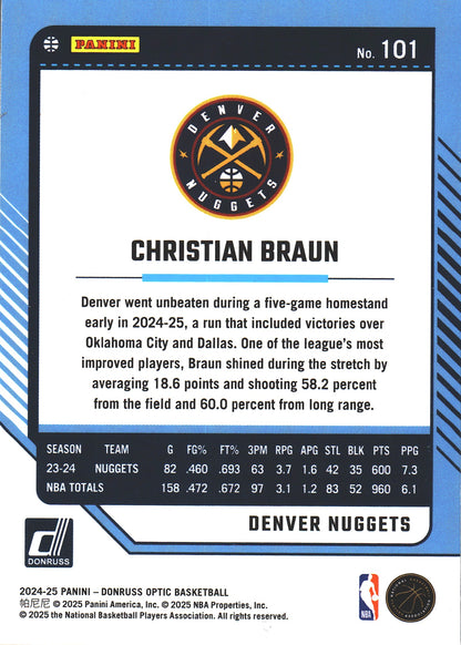 2024 Panini Donruss Optic Christian Braun #101 Denver Nuggets
