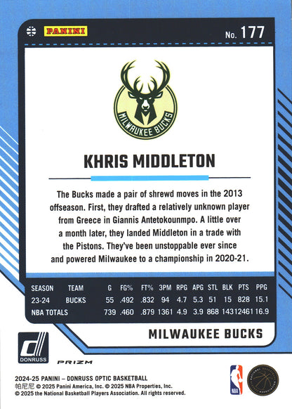 2024 Panini Donruss Optic Holo Khris Middleton #177 Milwaukee Bucks
