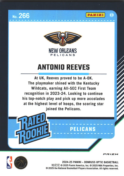 2024 Panini Donruss Optic Pink Rated Rookie Antonio Reeves #266 New Orleans Pelicans