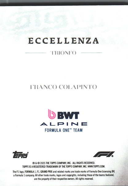 2025 Topps Eccellenza Formula 1 Trionfo Franco Colapinto Alpine F1