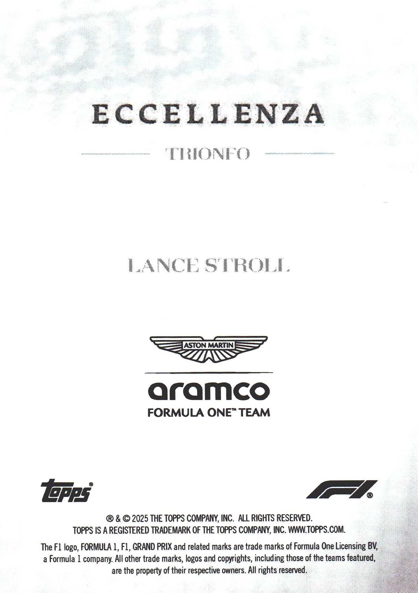 2025 Topps Eccellenza Formula 1 Trionfo /75 Lance Stroll Aston Martin F1