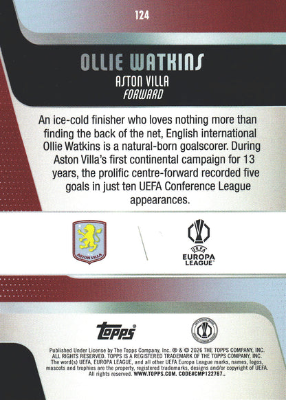 2025 Topps Flagship UCC Pink Holo Foil Ollie Watkins #124 Aston Villa