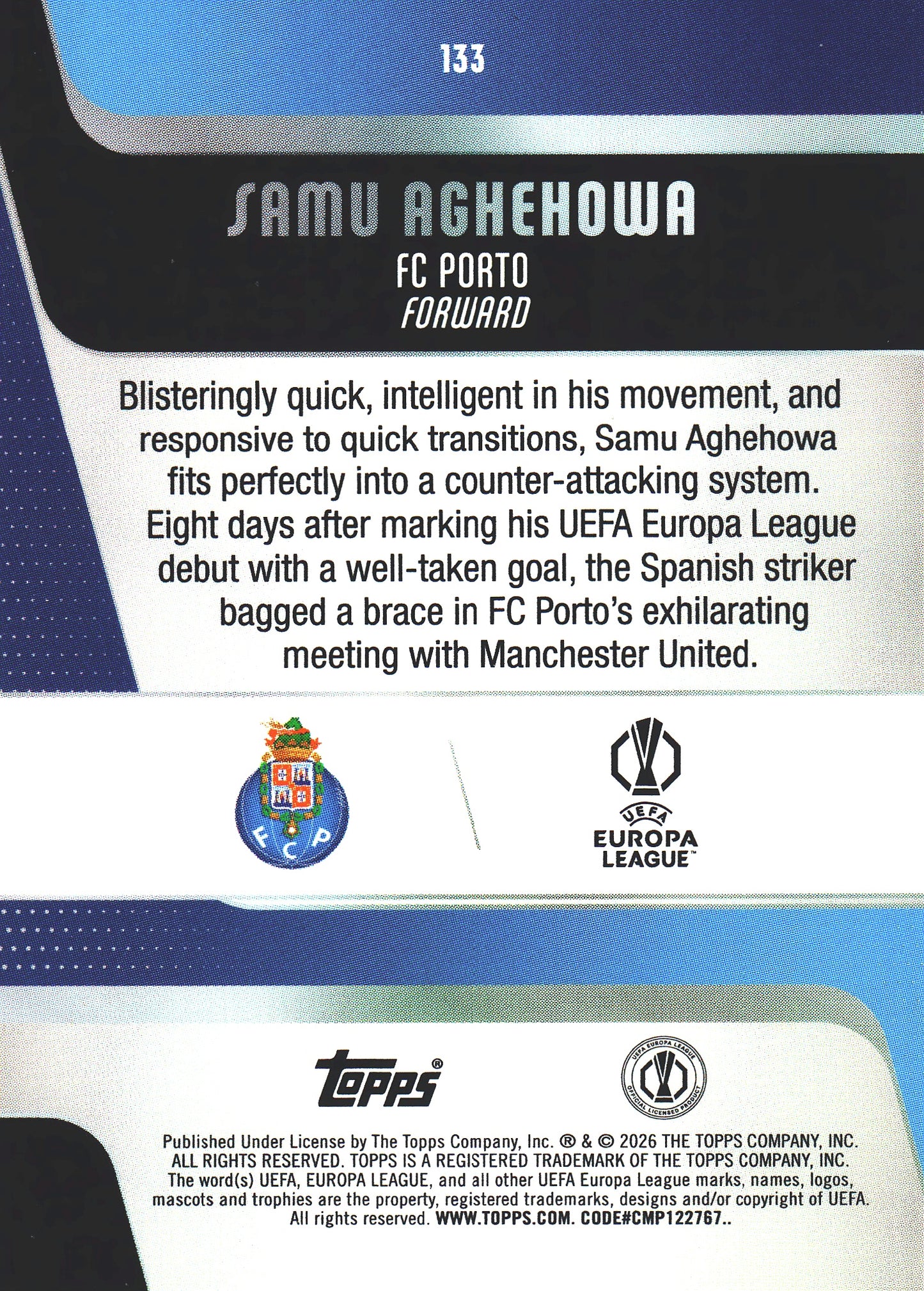 2025 Topps Flagship UCC Purple /250 Samu Aghehowa #133 FC Porto