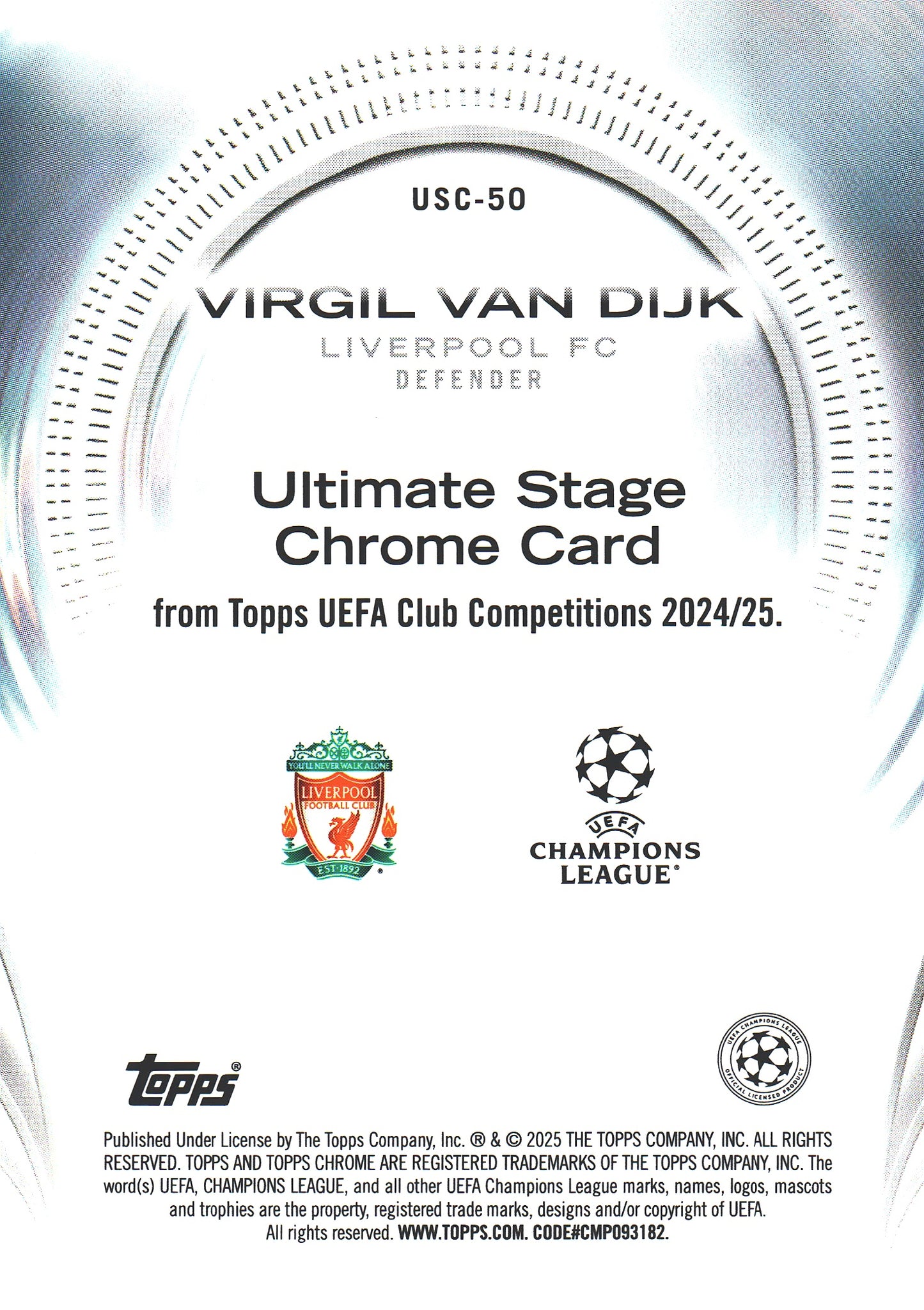 2024 Topps Flagship UCC Ultima Stage Blue /150 Virgil van Dijk #USC-50 Liverpool FC