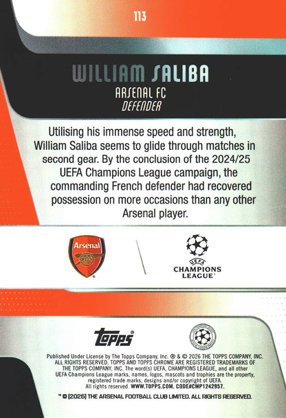 2025 Topps Chrome UCC William Saliba #113 Arsenal FC