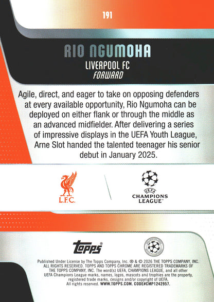 2025 Topps Chrome UCC Rio Ngumoha RC #191 Liverpool FC