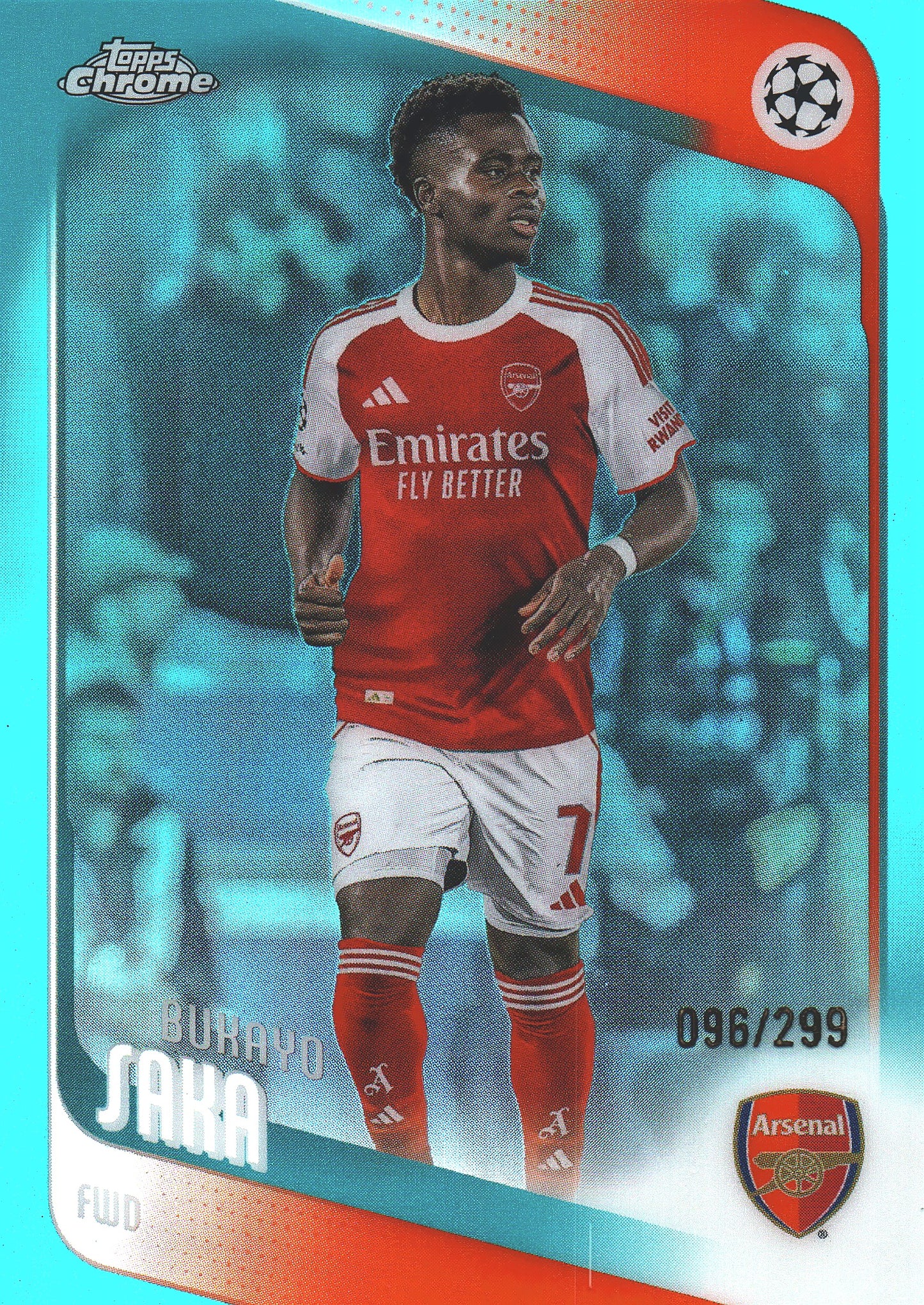 2025 Topps Chrome UCC Aqua /299 Bukayo Saka #12 Arsenal FC