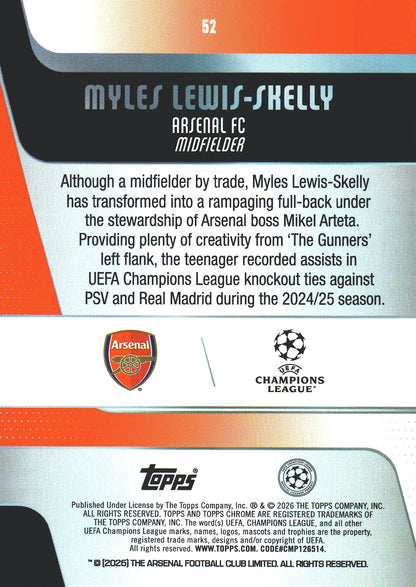 2025 Topps Chrome UCC Myles Lewis-Skelly RC #52 Arsenal FC