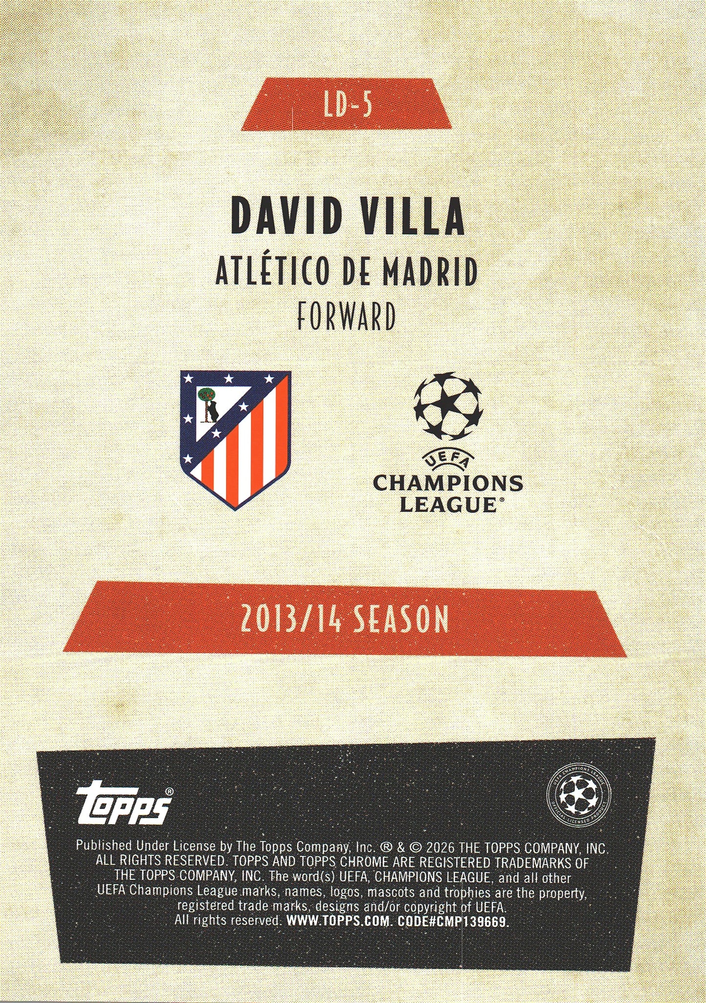 2025 Topps Chrome UCC Last Dance David Villa #LD-5 Atlético Madrid