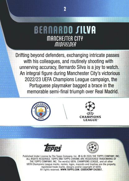 2025 Topps Chrome UCC Aqua /199 Bernardo Silva #2 Manchester City