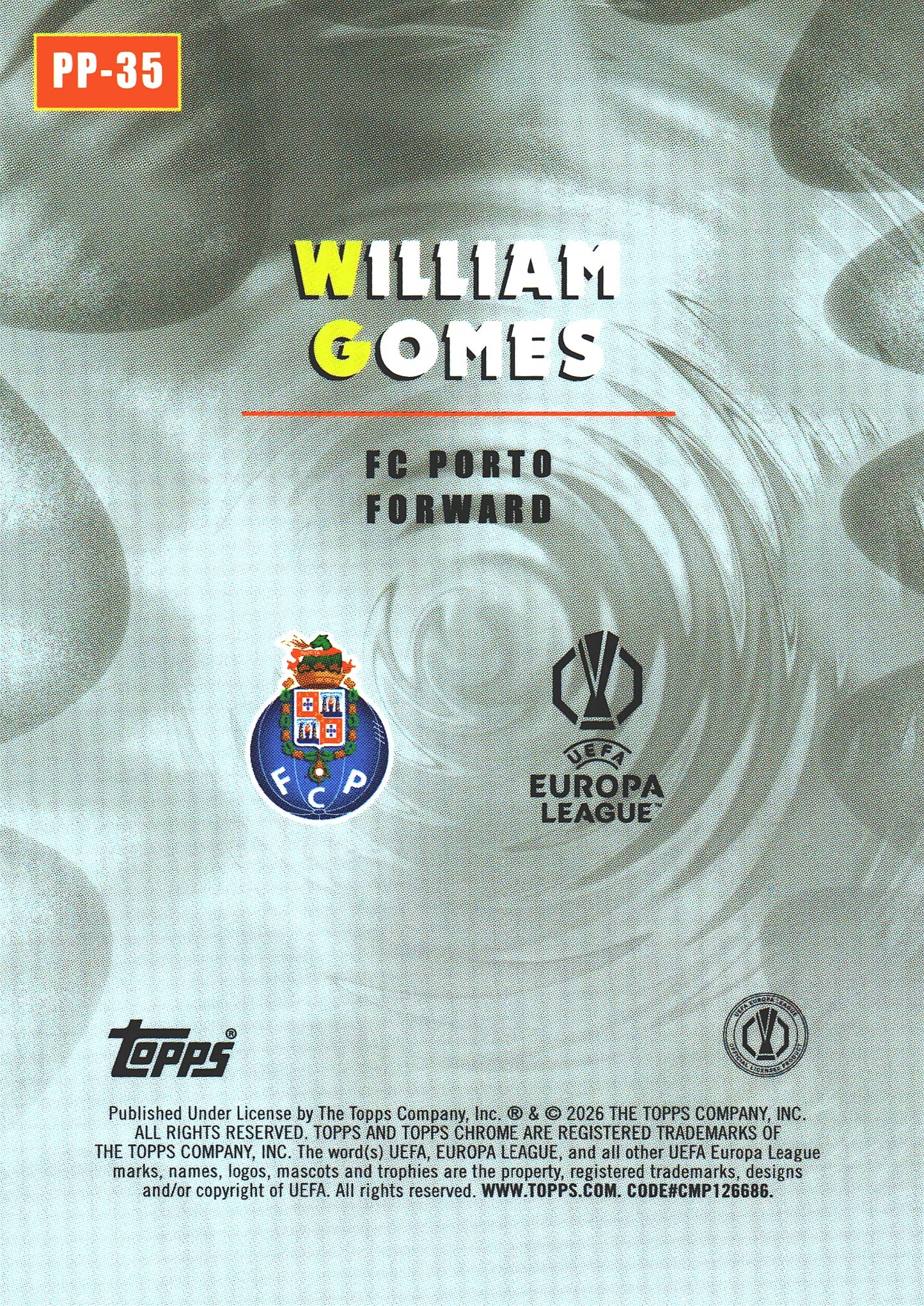 2025 Topps Chrome UCC Power Players William Gomes #PP-35 FC Porto