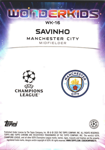 2024 Topps Chrome UCC Wonderkids Japan Mojo Savinho #WK-16 Manchester City