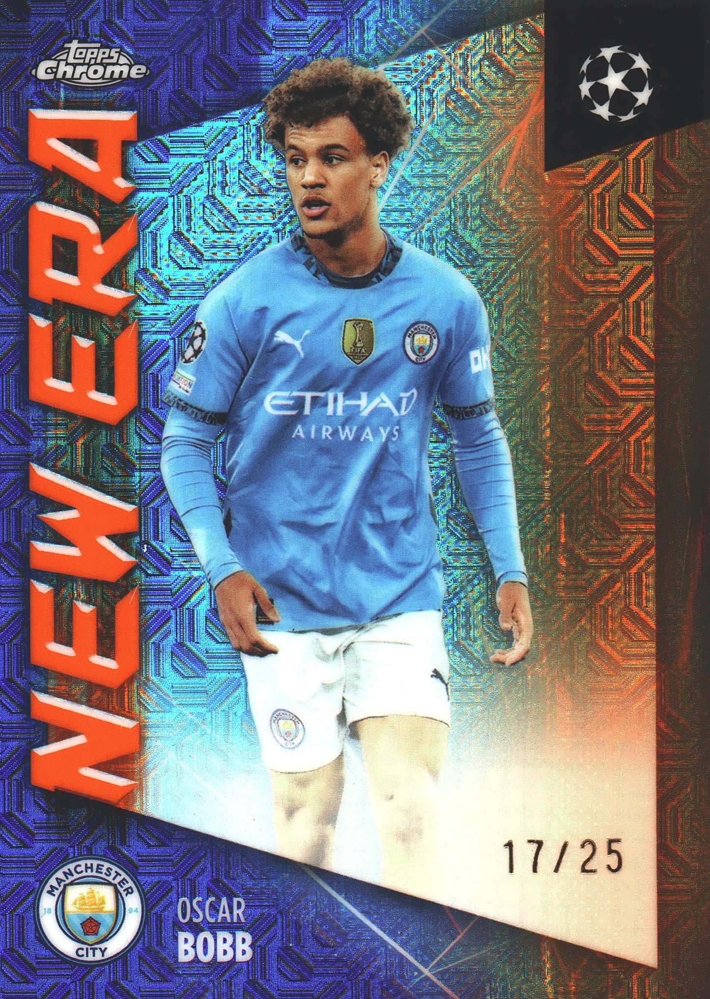 2024 Topps Chrome UCC New Era Orange Mojo /25 Oscar Bobb #NE-17 Manchester City