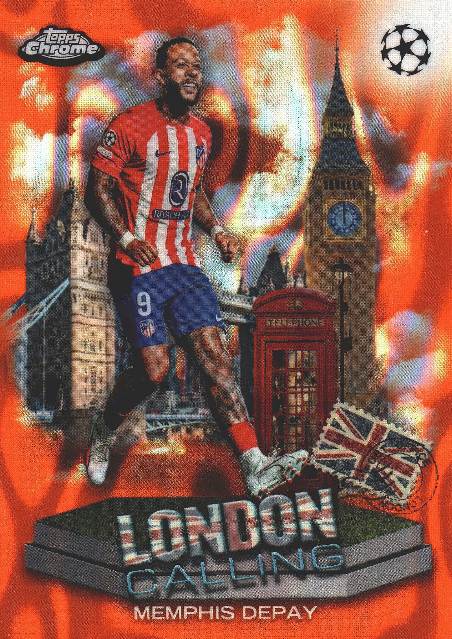 2024 Topps Chrome UCC London Calling Orange Lava Memphis Depay #LC-2 Atlético Madrid