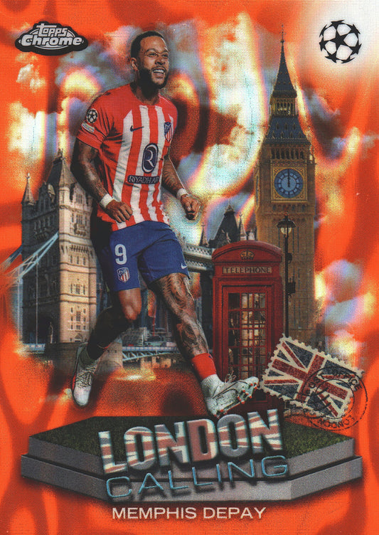 2024 Topps Chrome UCC London Calling Orange Lava Memphis Depay #LC-2 Atlético Madrid