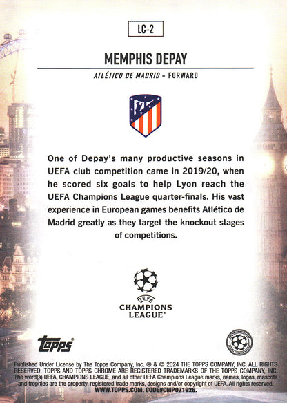 2024 Topps Chrome UCC London Calling Orange Lava Memphis Depay #LC-2 Atlético Madrid