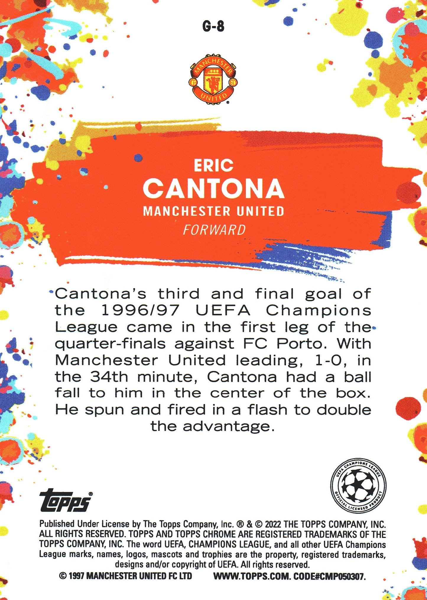 2021 Topps Chrome UCC Golazo Eric Cantona #G-8 Manchester United