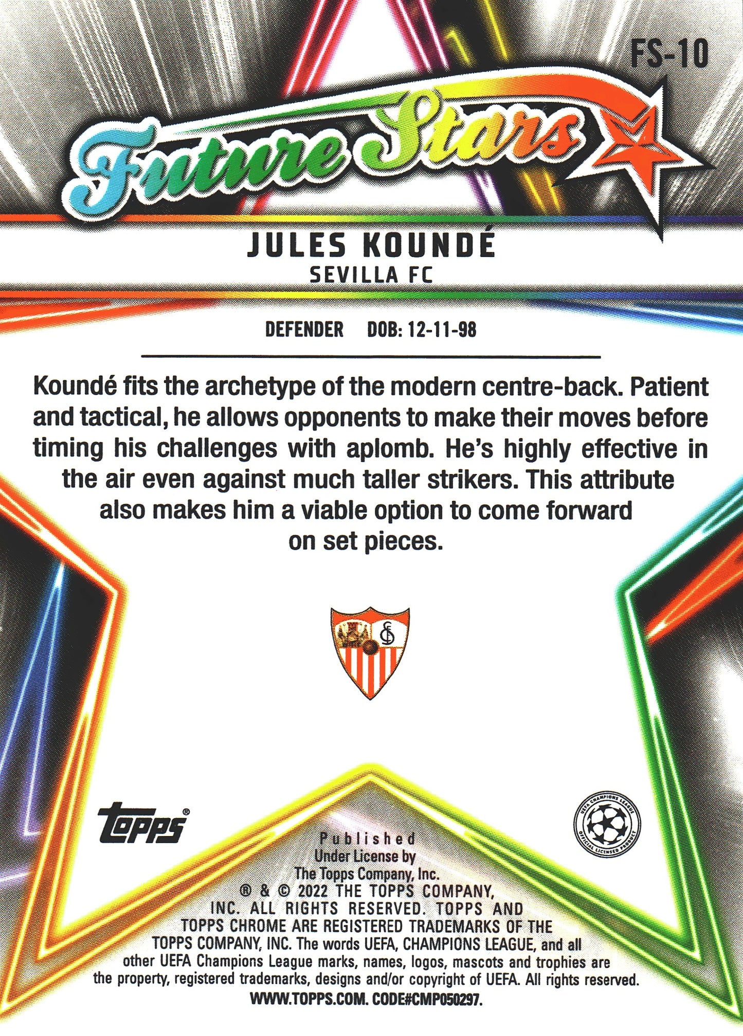 2021 Topps Chrome UCC Future Stars Jules Koundé #FS-10 Sevilla FC