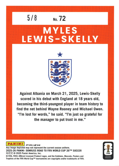 2025 Panini Donruss Optic World Cup Dragon /8 Myles Lewis-Skelly #72 England